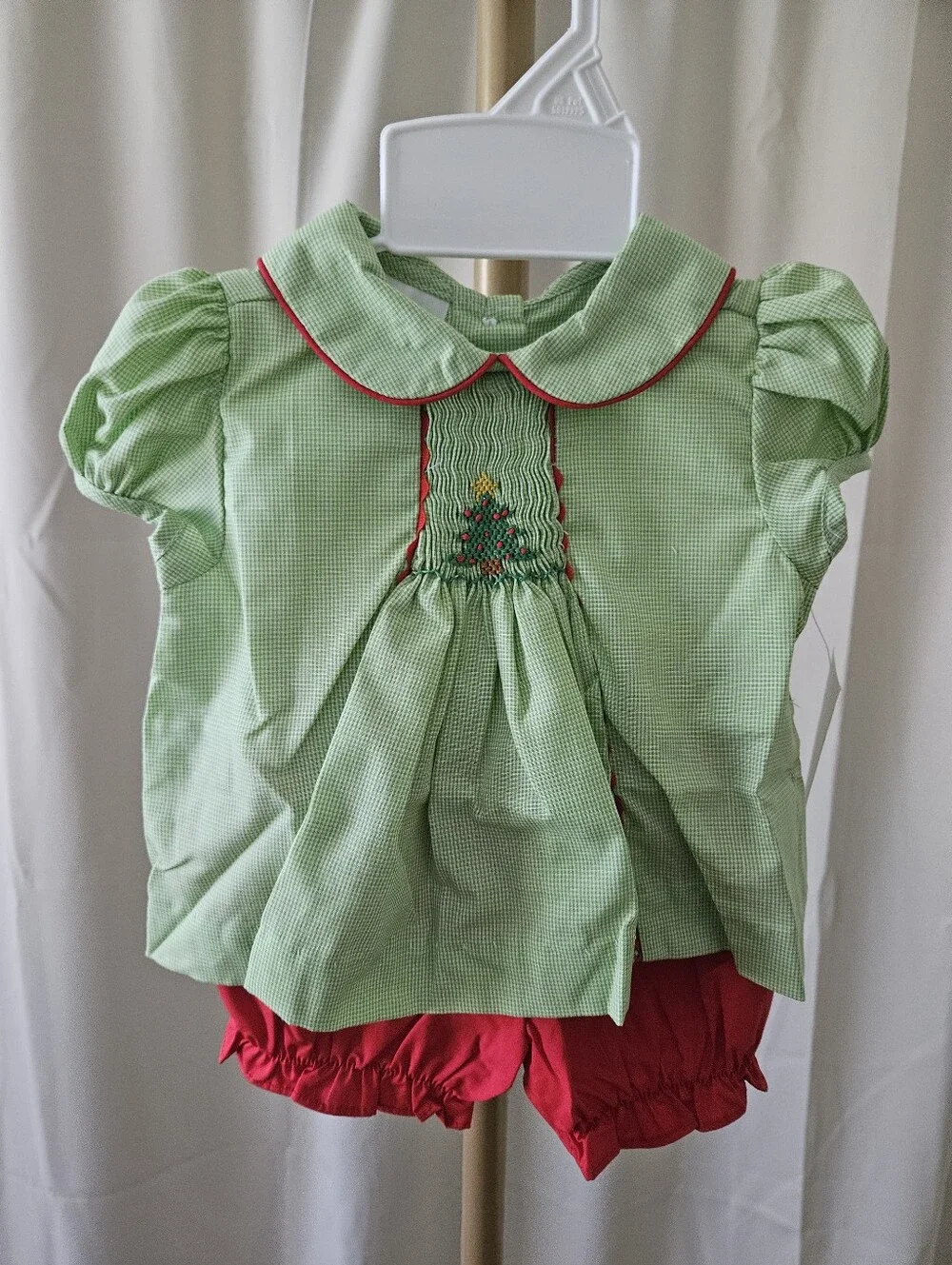 Baby Blessings Smocked Christmas Tree Outfit Red Bloomer Set 6M Boutique